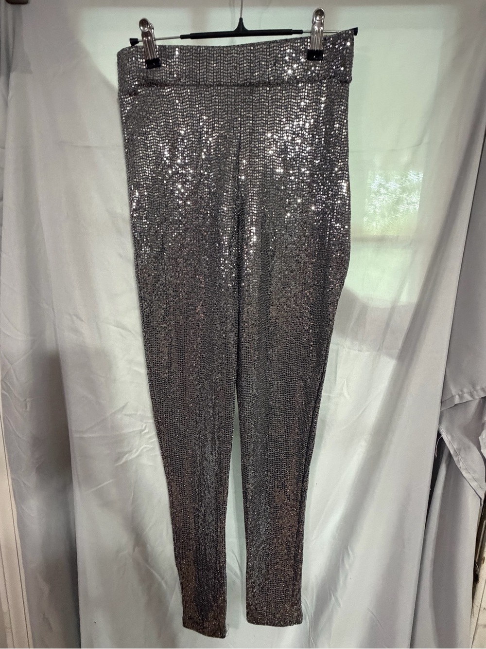 Fashion Nova Silver Sequin Disco Leggings Size Medium